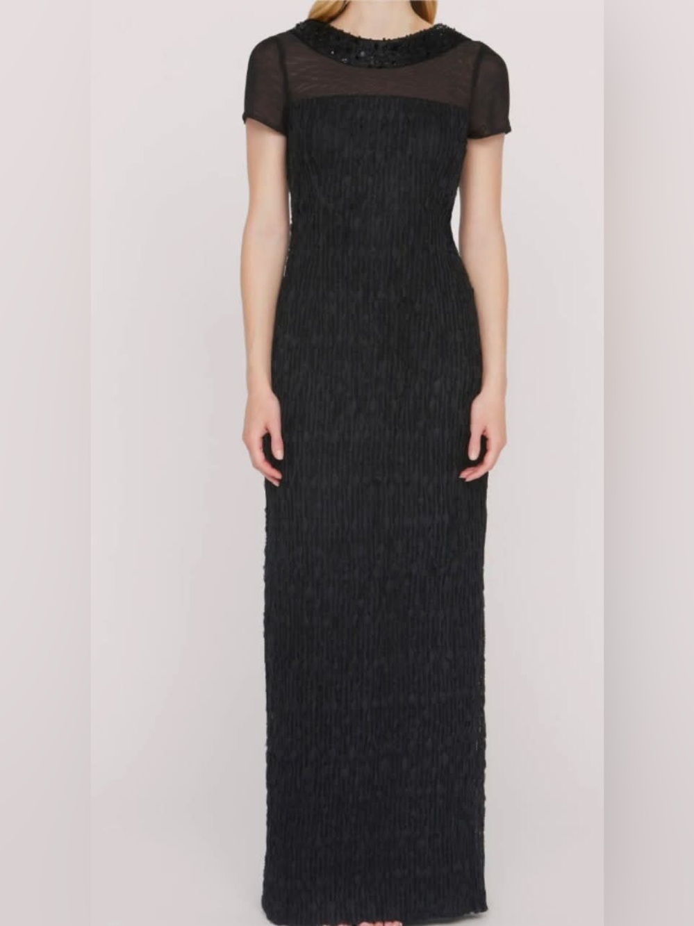 NWT JS Collections Black Inaya Embellished Column Gown Size 16 $328